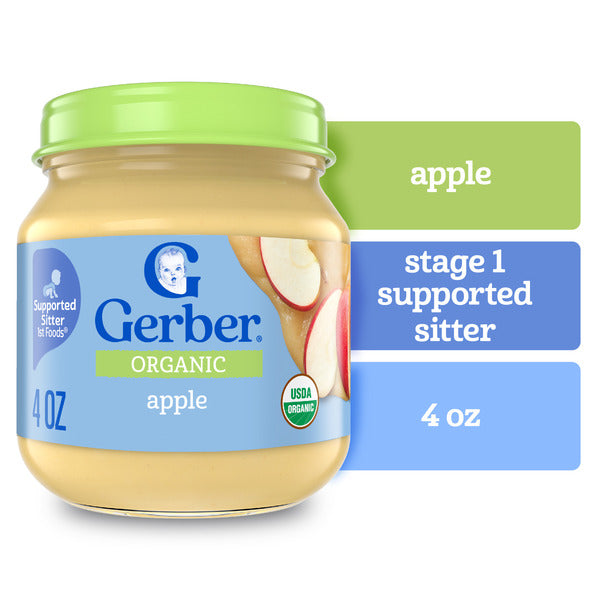 Gerber Stage 1 Baby Food Organic Apple Jar Fruit Puree Non-Gmo Baby Puree