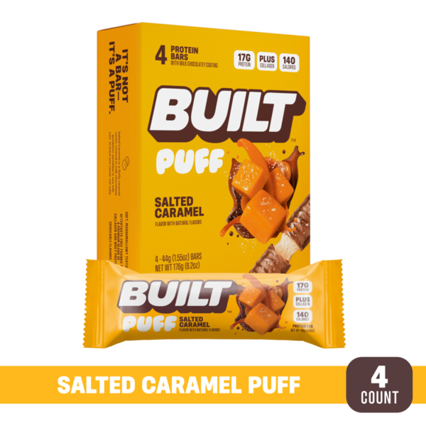 BUILT Puff Protein Bar, Salted Caramel, 4ct Box