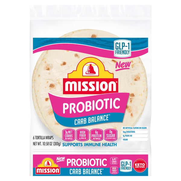 Mission Probiotic Carb Balance Flour Tortillas, Soft Taco Size, 6 Count
