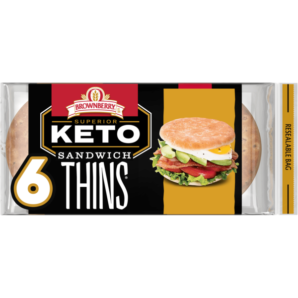 Brownberry Superior Keto, 6 ct, Plain, Sandwich Thins, 12 oz