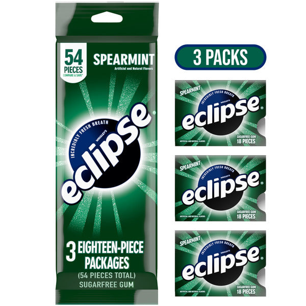 Eclipse Spearmint Sugarfree Chewing Gum Pack of 3