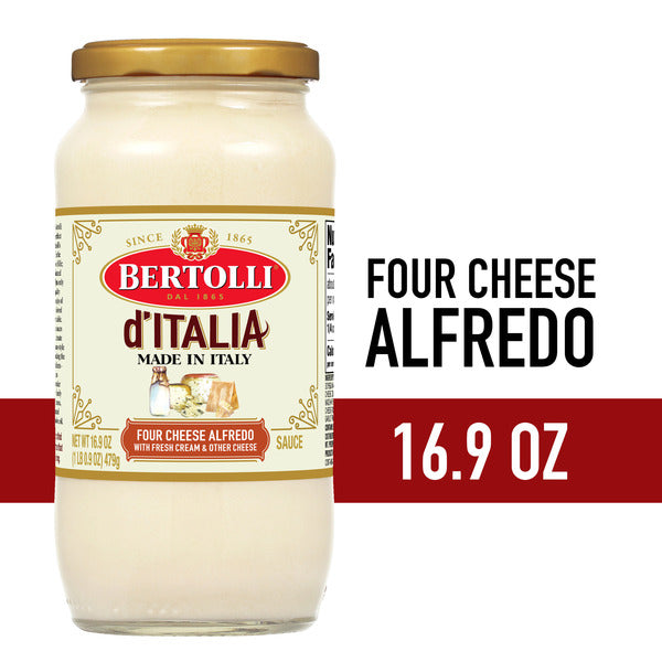 Bertolli d'Italia Four Cheese Alfredo Sauce, Authentic Tuscan Style Pasta Sauce Made in Italy, 16.9 oz