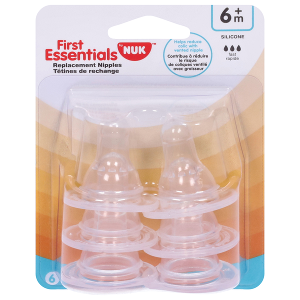 NUK First Essentials Nipples, Replacement, Silicone, Fast