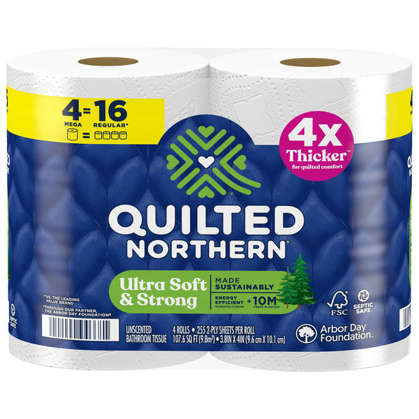 QUILTED NORTHERN Ultra Soft & Strong Toilet Paper, 4 Mega Rolls