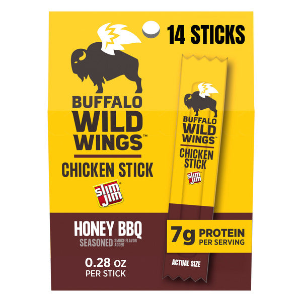 Slim Jim Chicken Jerky Sticks, Buffalo Wild Wings Honey BBQ Flavor, 7g Protein per Serving