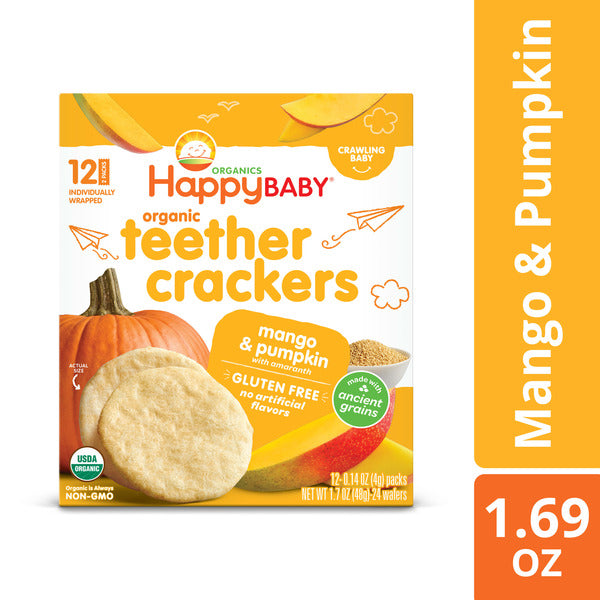 Happy Baby Organics Organics Organic Teether Crackers Gluten Free Mango & Pumpkin with Amaranth 12-0.14 oz Packs