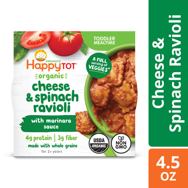 Happy Tot Organics Organic Cheese & Spinach Ravioli with Marinara Sauce Bowl 4.5 oz Pouch