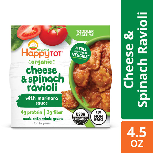 Happy Tot Organics Organic Cheese & Spinach Ravioli with Marinara Sauce Bowl 4.5 oz Pouch