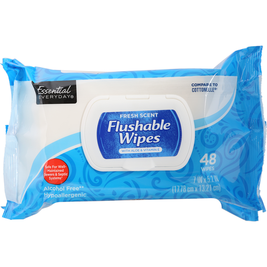 Essential Everyday Flushable Wipes, Fresh Scent, 2 Pack
