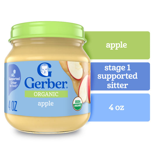 Gerber Stage 1 Baby Food Organic Apple Jar Fruit Puree Non-Gmo Baby Puree