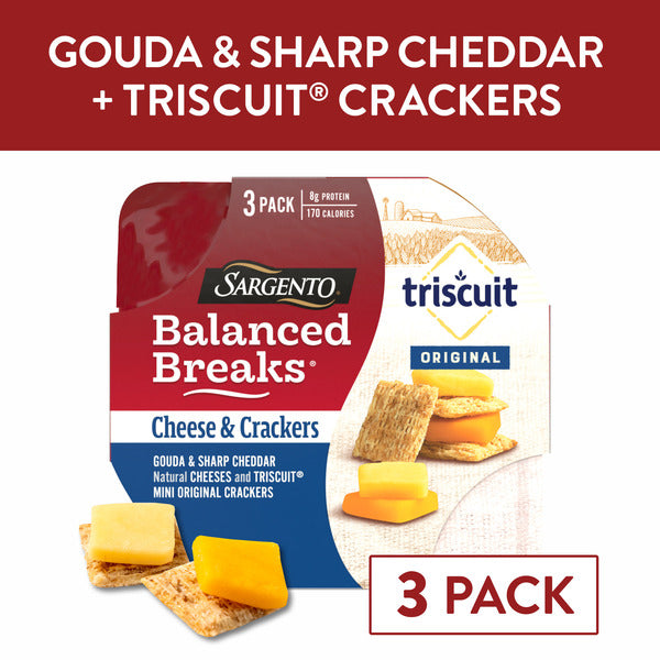 Sargento Balanced Breaks® Cheese & Crackers, Gouda & Sharp Cheddar Cheeses and TRISCUIT® Mini Original Crackers Snack Kit, 3-Pack