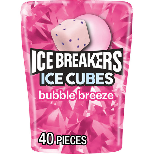 ICE BREAKERS Ice Cubes Bubble Breeze Flavored Sugar Free Chewing Gum Bottle, 3.24 oz (40 Pieces)