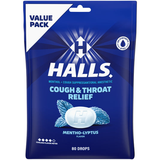 Halls Relief Mentho-Lyptus Cough Suppressant Oral Anesthetic Menthol Drops