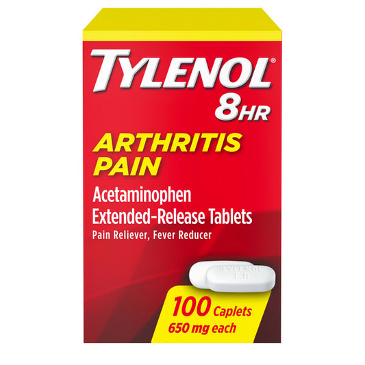 TYLENOL 8HR Arthritis Pain Relief Caplets, 650 mg Acetaminophen Pain Relief Pills for Minor Arthritis Pain & Joint Pain, Fever Reducer, Oral Pain Reliever for Joint Pain; 100 ct.; Pack of 1