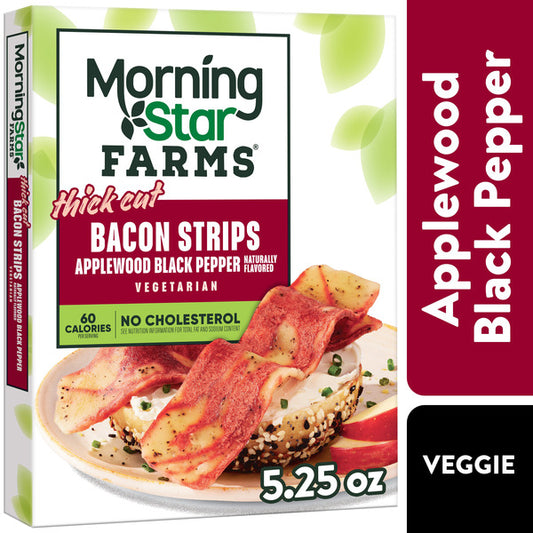 Morning Star Farms Applewood Black Pepper Meat Free Thick Cut Bacon Strips, Vegetarian