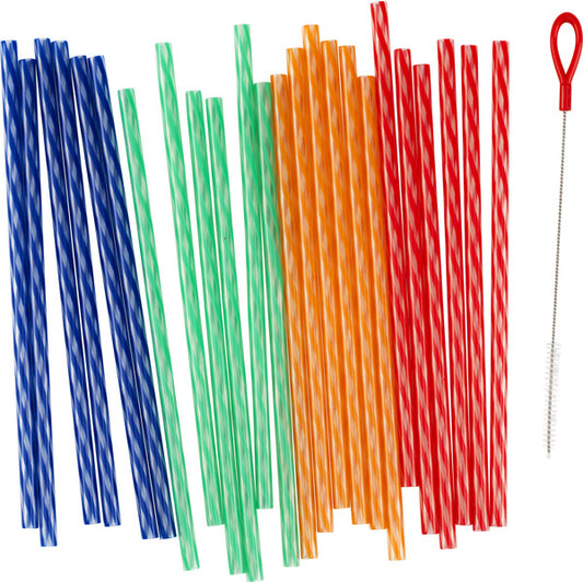 GoodCook Everyday Clear Reusable Straws with Colorful Stripes and Cleaning Brush
