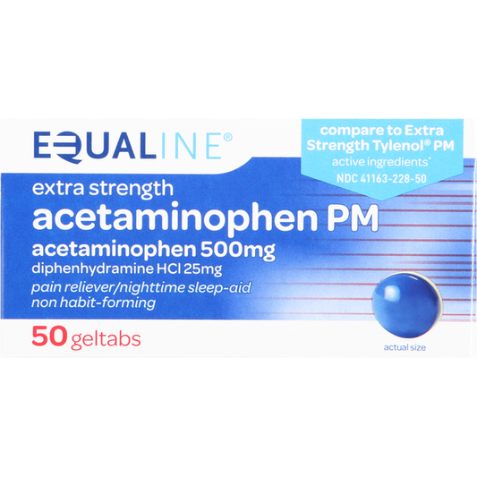 Equaline Acetaminophen, Extra Strength, 500 mg, PM, Geltabs