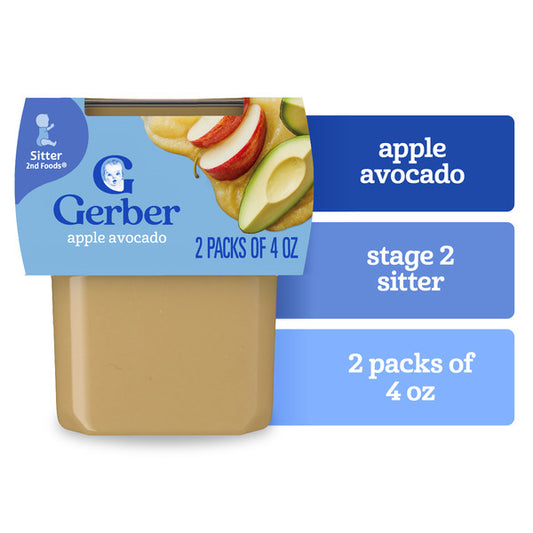 Gerber Stage 2 Sitter Baby Food Apple Avocado Puree Tubs 2 Pack