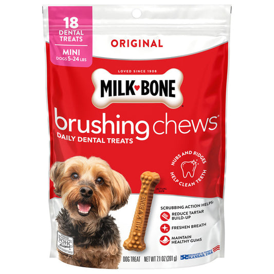 Milk-Bone Brushing Chews Daily Dental Dog Treats, Mini, 18 Bones