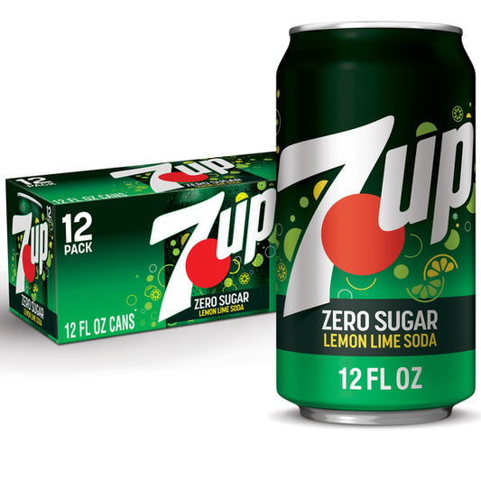 7UP Zero Sugar Lime Lemon Soda, 12 fl oz cans, 12 pack