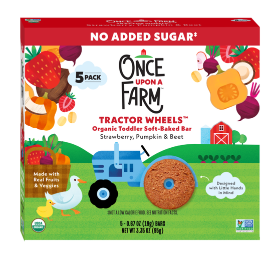 Once Upon a Farm Organic Tractor Wheels Toddler Bar, Strawberry, Pumpkin & Beet