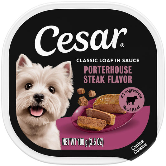 Cesar Loaf in Sauce Adult Wet Dog Food Porterhouse Steak Flavor, 3.5 oz. Tray