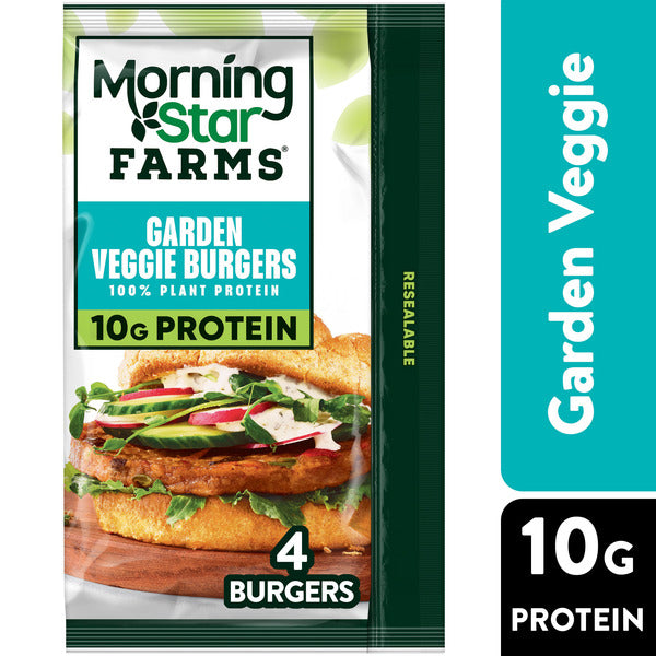 Morning Star Farms Garden Veggie Burgers, Plant Based, Vegan Meat, 4 Count