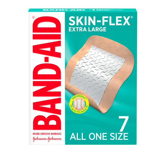 BAND-AID Skin-Flex Adhesive Bandages for First Aid and Wound Care of Minor Cuts and Scrapes & Burns, Flexible Sterile Bandages for Fingers & Knees, Extra Large, All One Size, 7 ct