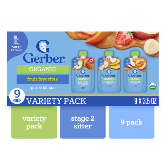 Gerber 2Nd Foods Baby Food Fruit Favorites 3.5 Oz Pouches (Pack Of 9) Variety Pack