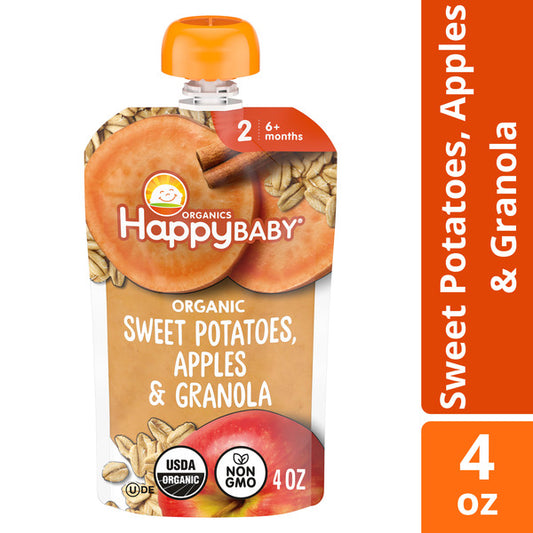 Happy Baby Organics Clearly Crafted Stage 2 Organic Apples, Sweet Potatoes & Granola Pouch