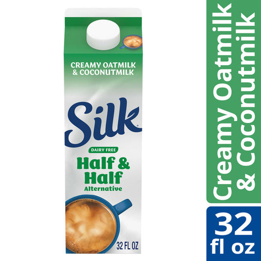 Silk Half & Half Alternative, Creamy Oat Milk and Coconut Milk, Smooth, Lusciously Creamy Dairy Free and Gluten Free Half and Half Creamer From the No. 1 Brand of Plant Based Creamers, 32 FL OZ Carton