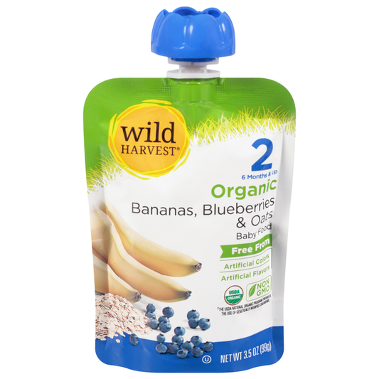 Wild Harvest 2 6 Months & Up Organic Bananas Blueberries & Oats Baby Food