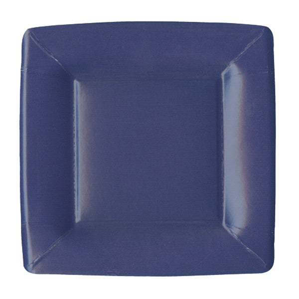 Caspari Grosgrain Border, Navy, Square Salad/Dessert Plate, 8"