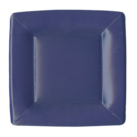 Caspari Grosgrain Border, Navy, Square Salad/Dessert Plate, 8"
