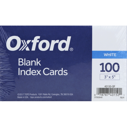 Oxford Index Cards, Blank, White