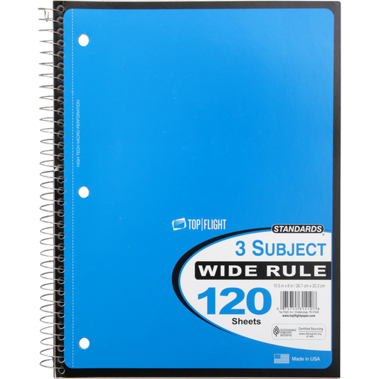 Top Flight 3-Subject 120 Page Writing Notebook