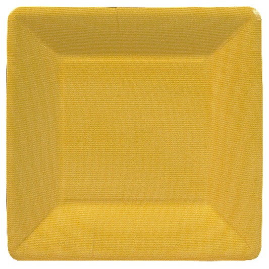 Caspari Grosgrain Border Yellow Square Salad/Dessert Plate, 8"
