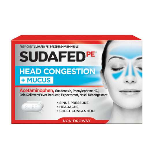 Sudafed PE Head Congestion + Mucus Non-Drowsy Relief Tablets, 24 ct