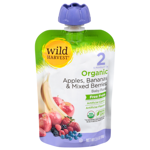 Wild Harvest 2 6 Months & Up Organic Apples Bananas & Mixed Berries Baby Food