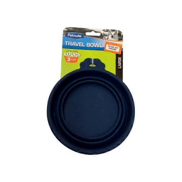 Petmate Inc Large Blue 3 Cup Silicone Round Travel Bowl for Cats & Dogs