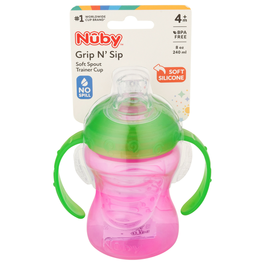 Nûby Trainer Cup, Soft Spout, Grip N' Sip, 8 Ounce, 4m+