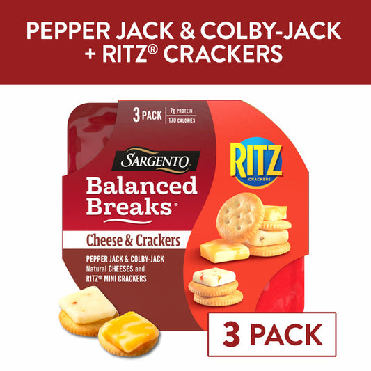 Sargento Balanced Breaks® Cheese & Crackers, Pepper Jack & Colby-Jack Cheese and RITZ® Mini Original Crackers Snack Kit, 3-Pack