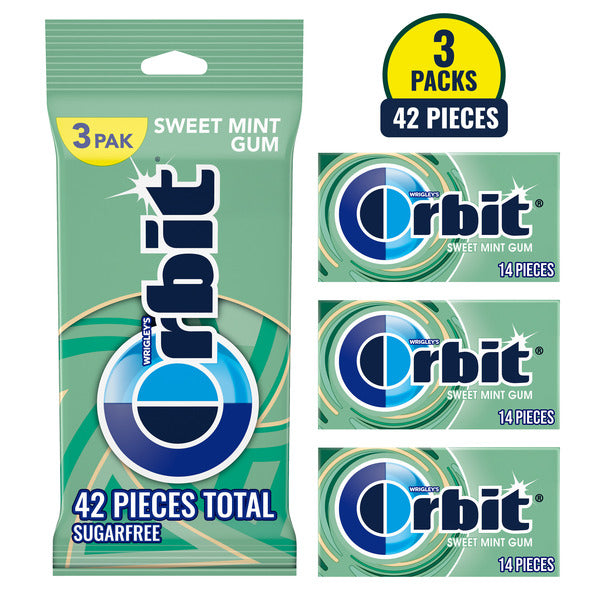 Orbit Sweet Mint Sugar Free Chewing Gum Travel Essentials
