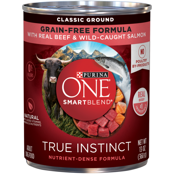 Purina ONE Grain Free, Natural Pate Wet Dog Food, SmartBlend True Instinct With Beef & Wild Caught Salmon