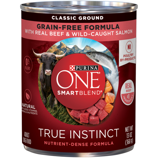 Purina ONE Grain Free, Natural Pate Wet Dog Food, SmartBlend True Instinct With Beef & Wild Caught Salmon