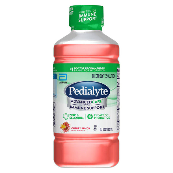 Pedialyte AdvancedCare Electrolyte Solution Has PreActiv Prebiotics / Hydration Drink / Cherry Punch, 1 Liter, Pack of 4