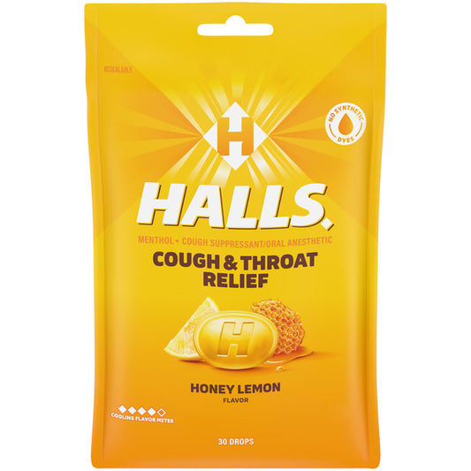 Halls Relief Honey Lemon Cough Suppressant/Oral Anesthetic Menthol Drops