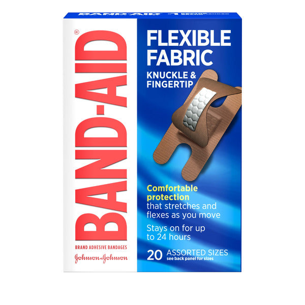 BAND-AID Sterile Flexible Fabric Adhesive Bandages, For Protection & Wound Care of Minor Cuts & Burns, With Quilt-Aid Technology to Cushion Painful Wounds, Knuckle & Fingertip, 20 ct