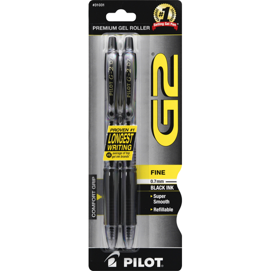 Pilot G2 Roller Ball Retractable Gel Pen, Black Ink, Fine