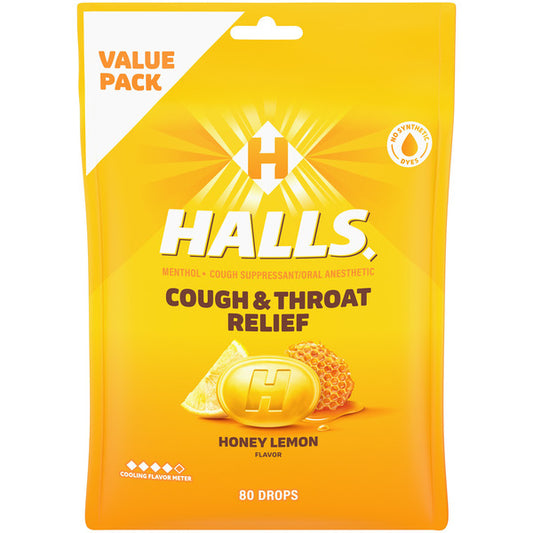Halls Relief Honey Lemon Cough Suppressant/Oral Anesthetic Menthol Drops
